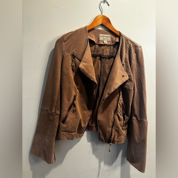 Stylish Women's Brown moto Jacket bodycon boho medium neutral pockets western - Picture 16 of 16